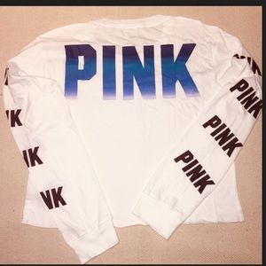 PINK Victoria’s Secret tee cropped white campus tee VS PINK logo tee pink pup